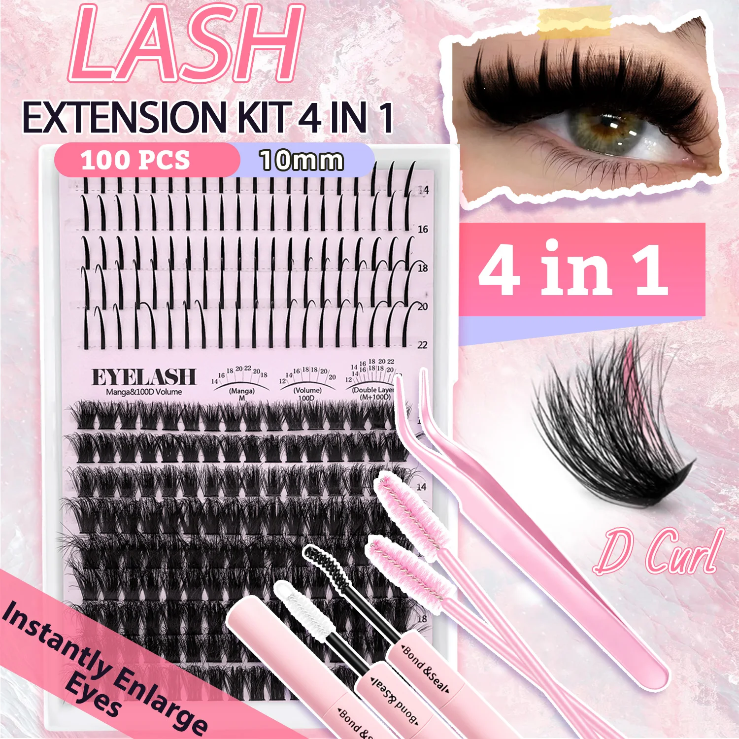 244-teiliges DIY Wimpernverlängerungs-Set 12-22mm 100D+Spikes Wimpernbüschel-Kit Persönliche Flauschige und Dichte Wimpernbüschel