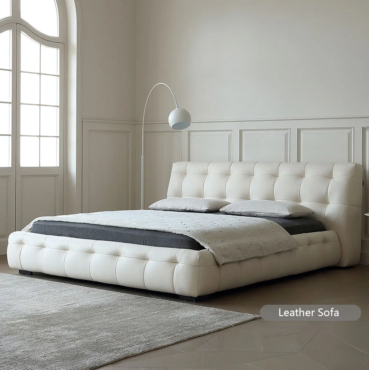 Cama matrimonial king size italiana moderna, tapizada en suave tela de roble, estilo Marshmallow, en oferta.
