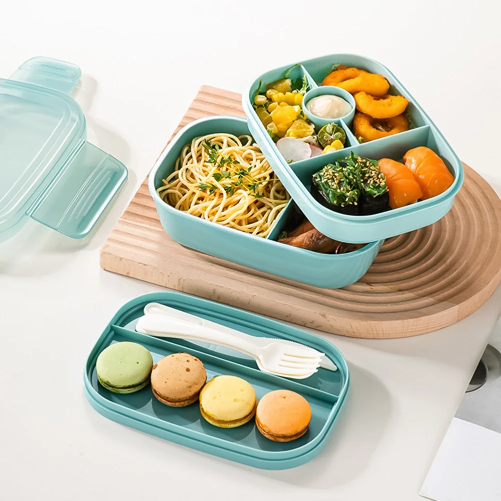 Portable Lunch Box 2 Layer Bento Lunchbox For Kids Microwae Bento Leak Proof Bento Snack Box with Cutlery Food Container