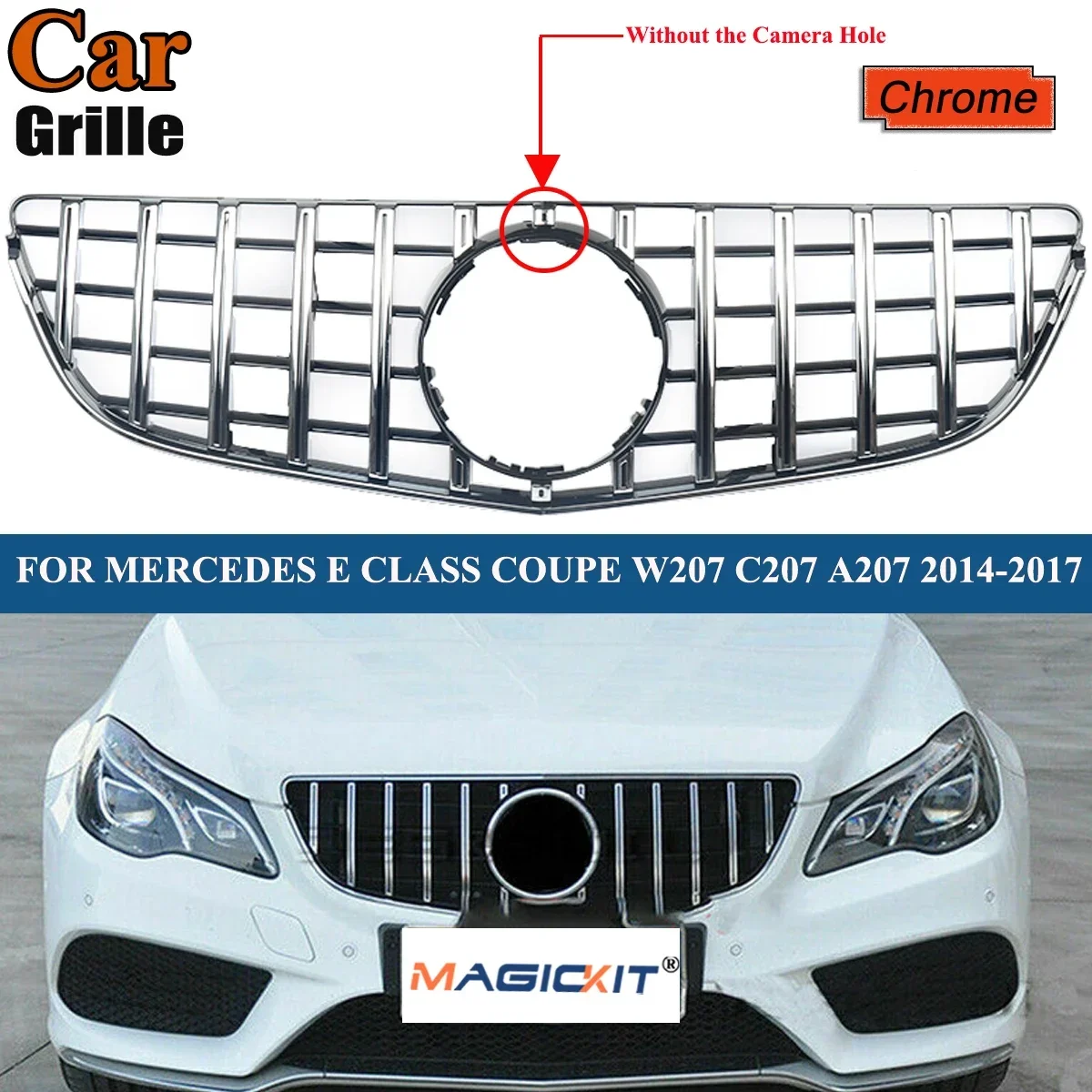 MagicKit For Mercedes Benz E Class Coupe W207 C207 A207 2014-2017 GTR Style Front Bumper Grill Chrome Black Racing Auto Grill