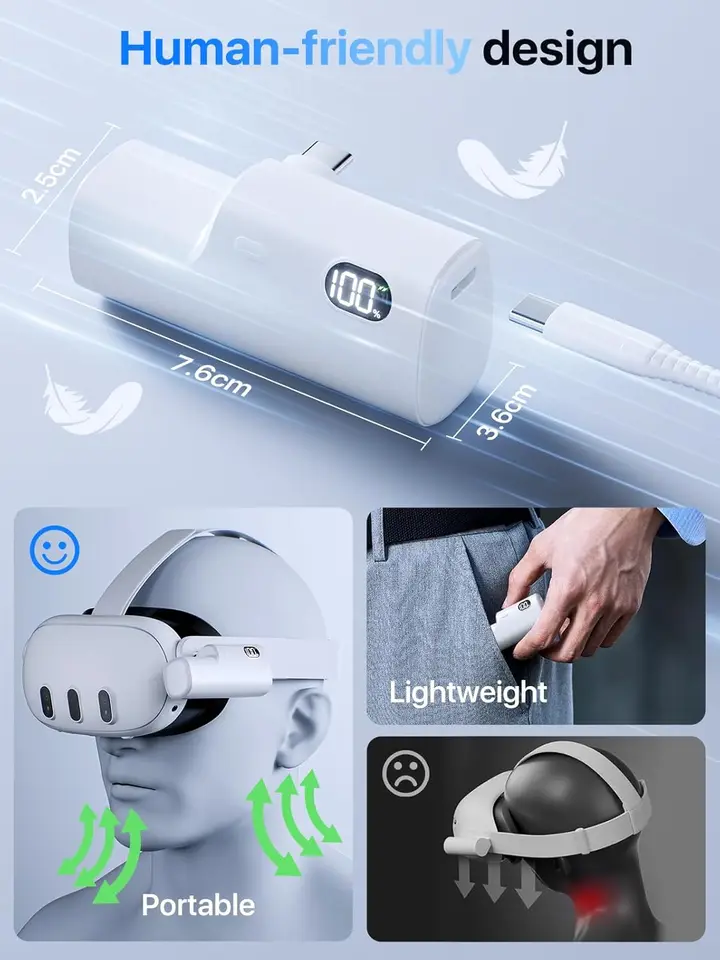 Fascia Per Meta Quest 3S Con Batteria 12000 MAh E RGB – Cinturino Regolabile Comfort Per Lunghe Sessioni VR, Ricarica In 9 Ore