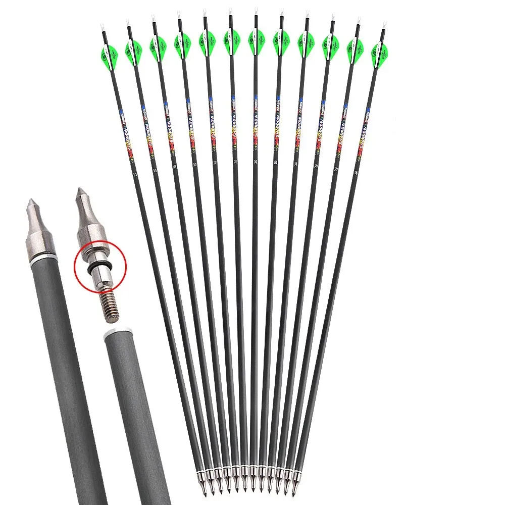 

ID6.2mm Pure Carbon Arrows Archery 32.5" Arrow SP250/300/350/400/500/600 Bow Outdoor Hunting Shooting Target Carbon Arrow 6/12pc