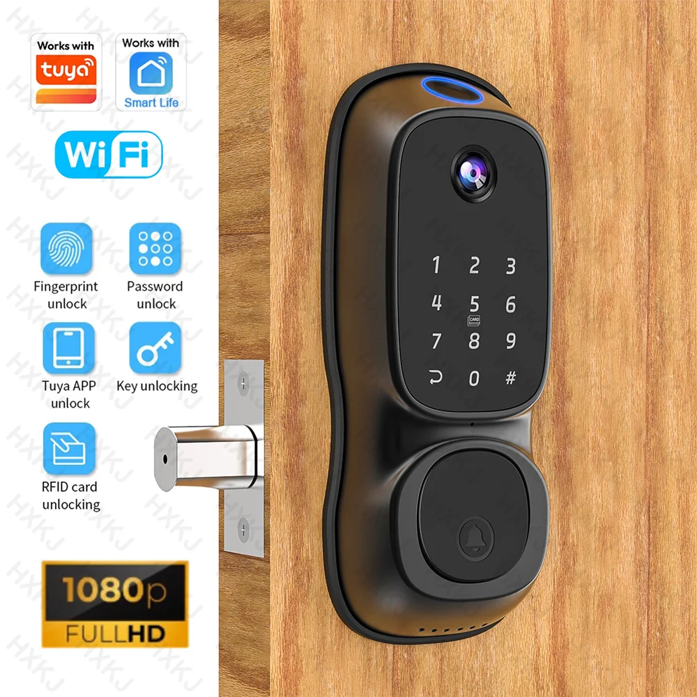 Smart Deadbolt Locks Tuya Wifi Security Smart Fingerprint Digital Lock Camera & Doorbell Phone App Remote Control