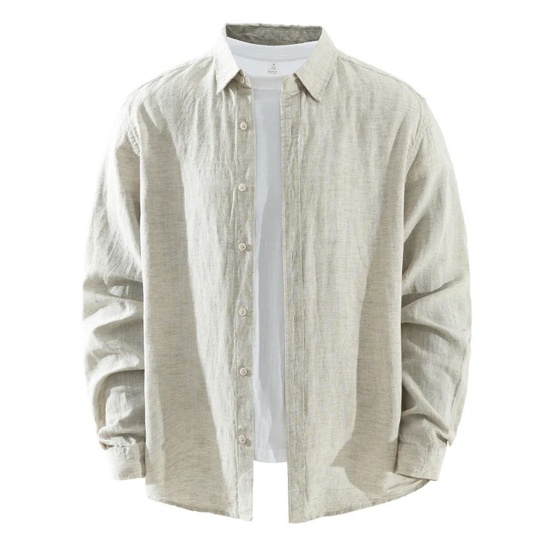 

Мужская льняная рубашка с длинным рукавом в японском стиле Old Money, весна 2026, ретро, модная, художественная, свободного кроя, повседневный топ, тренд