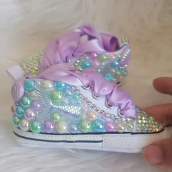 Handgemaakte luxe strass babymeisje schoenen eerste wandelaar Sparkle Bling kristallen prinses schoenen douchegift