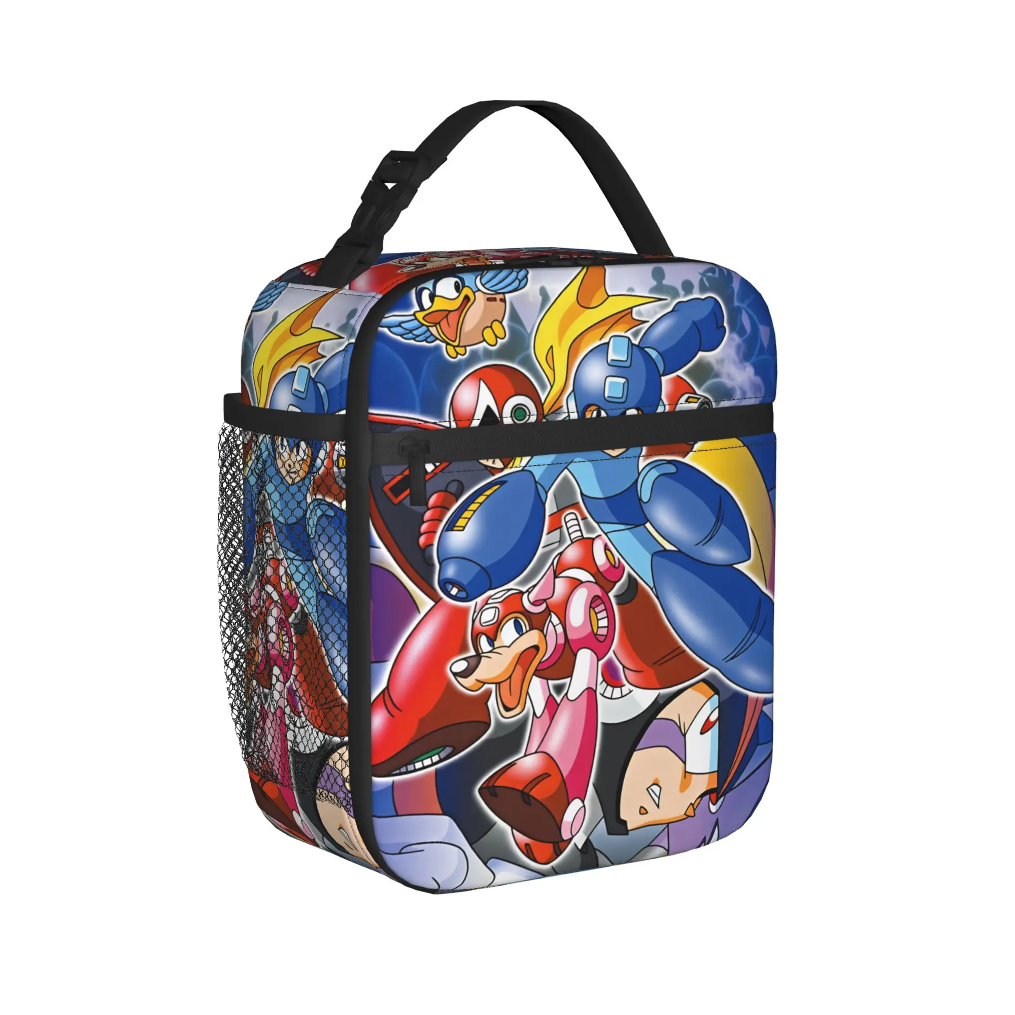 Mega Man Lunch Bag For Unisex  Print Lunch Box Retro Office Cooler Bag Portable Insulated Oxford Thermal Tote Handbags