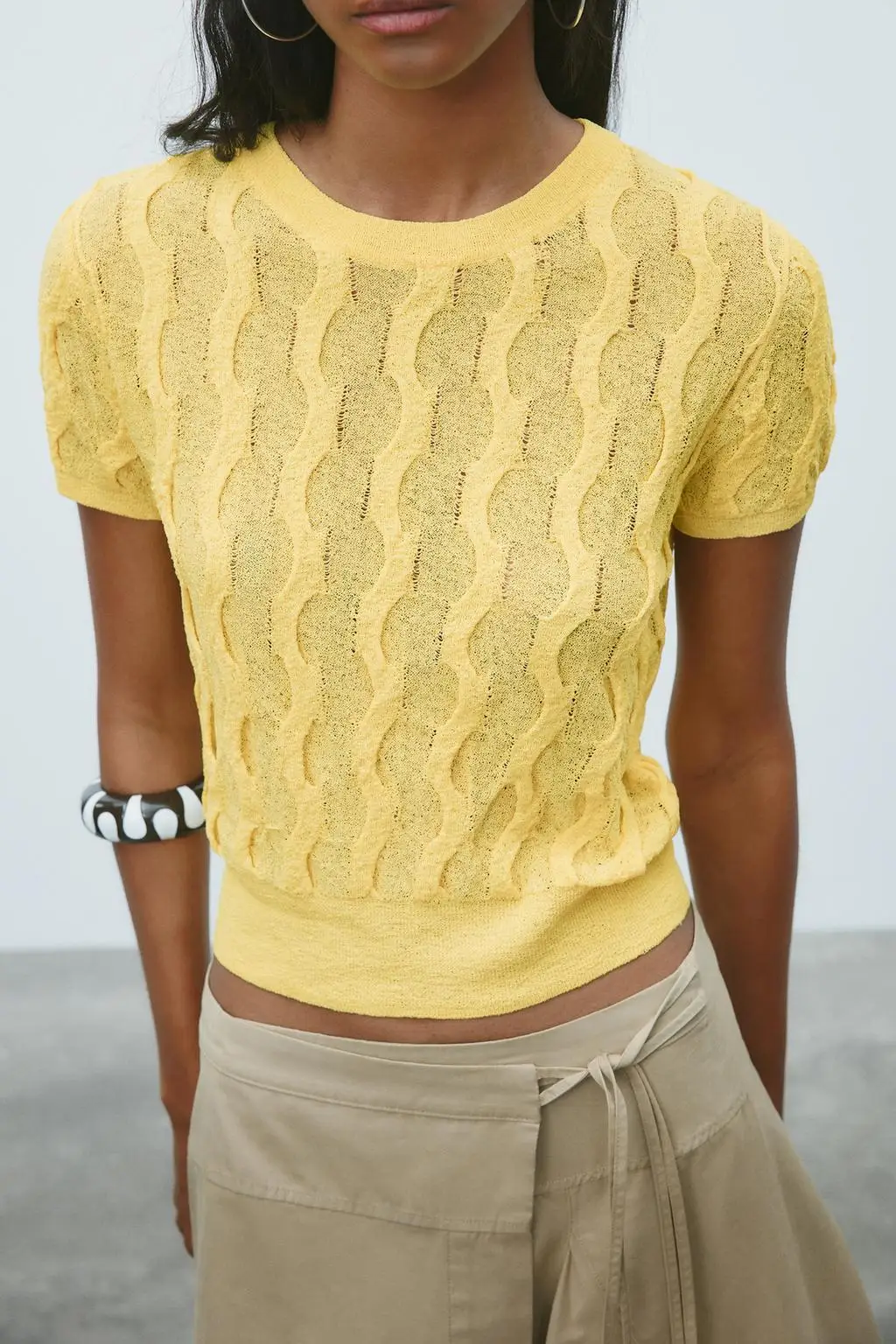 

YY26157 ZA25 Summer New Women's Clothing Simple Texture Jacquard Round Neck Short Sleeve Knitted T-shirt Short Top 4737007