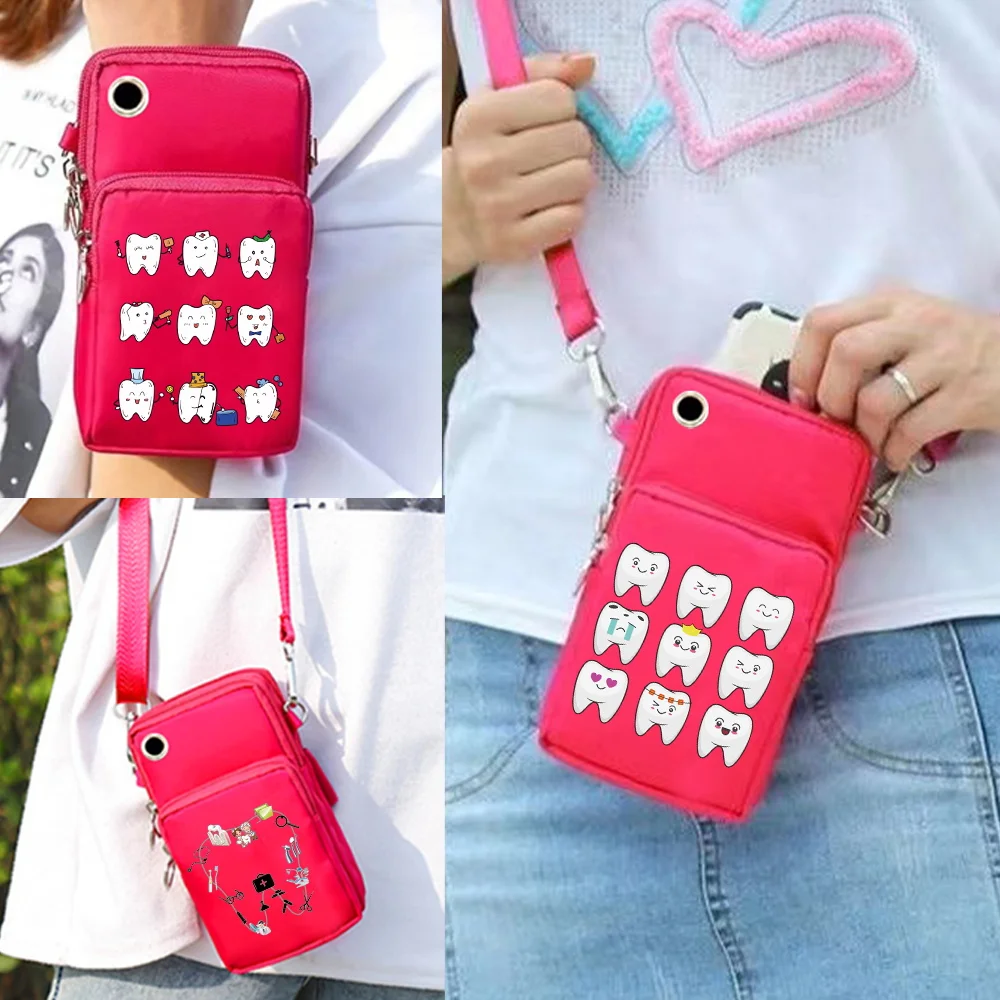 

Mobile Phone Bag Universal for Nokia/Sony/LG/iphone 13 Pro Max /vivo Y15 Mini Shoulder Bags Teeth Print Wallet Outdoor Arm Pack