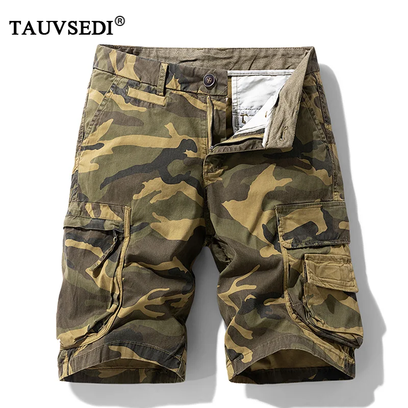 Summer Men Cotton Camouflage Cargo Shorts Men Jogger Casual Beach Shorts Man Bermuda Multi Pocket Work Safari Short Pant Trouser