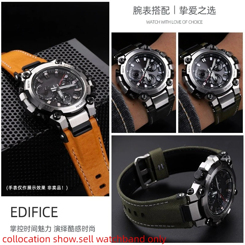 High quality Quick release MTG B3000 cowhide leather watchband For Casio MTG-B3000 stainless steel adapter men nylon watch strap