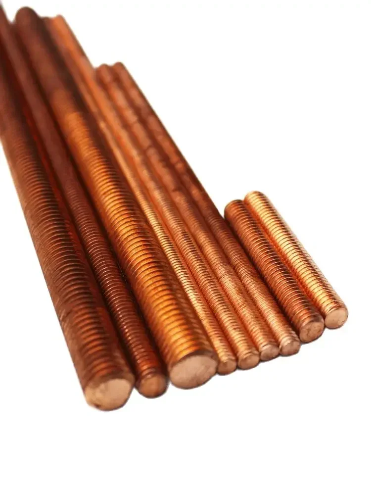 Tiges filetées en cuivre pur, boulons à filetage métrique M4 M5 M6 M8 M10 M12 M16 M18 M20