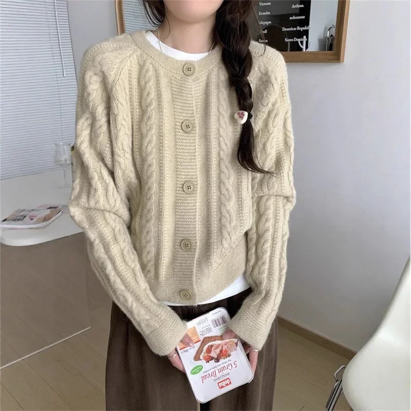

Autumn Winter New Style Japanese Lazy Style Sweater Jacket Soft Cozy Knitted Open Cardigan Women's Loose Short Style