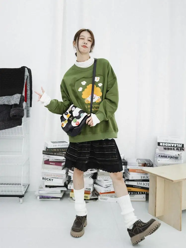 Tawaaiw Fairycore Patchwork Lace T-shirt Woman Clothing Long Turtleneck Korean Fashion Autumn Tops Long Sleeve Tees Female Y2k