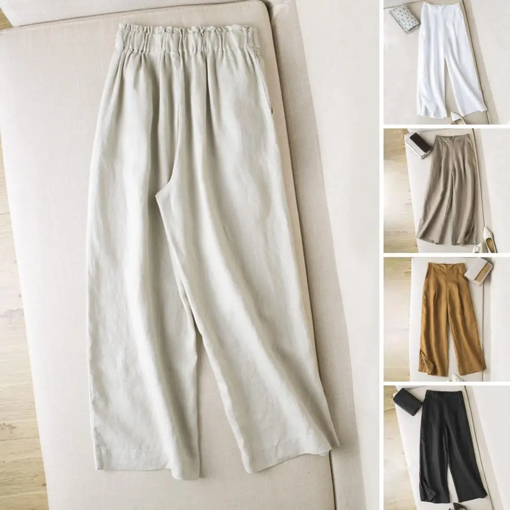 

Women Wide-leg Pants Stylish Women's Wide-leg Pants with Elastic Waist Pockets for Streetwear Commuting Solid Color Loose