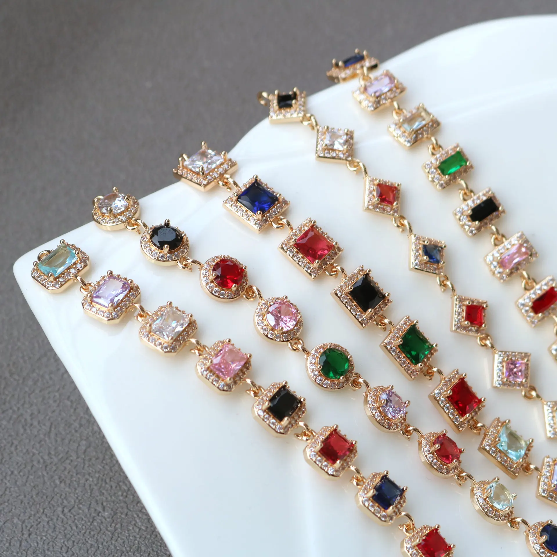 20pcs/ Bag Fashion micro inlaid zircon round rectangular square double ring connector DIY earrings bracelet making accessories