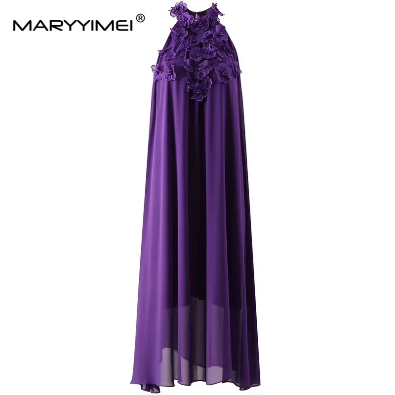 

Модное женское платье-миди MARYYIMEI с воротником-стойкой, без рукавов, с аппликацией, свободная талия, летнее удобное дышащее элегантное платье