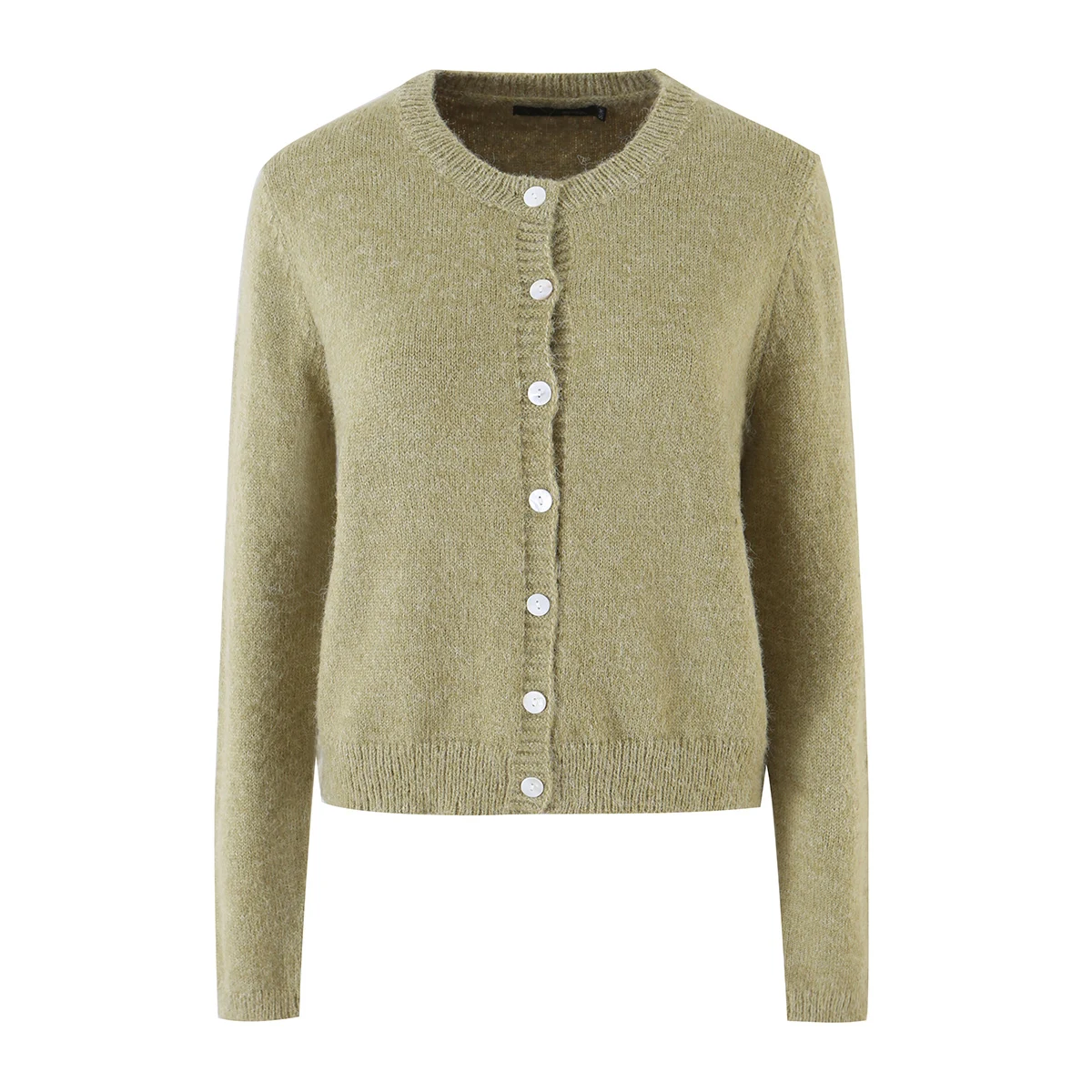 2 colors Women Shaggy Knitted Cardigan Round Collar Single-breasted Buttons Sweater Long Sleeve Knitwear Short Jumper Green Pink - view 4