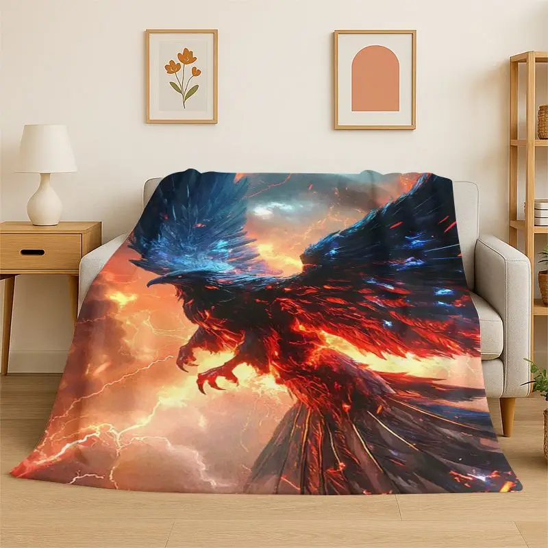 Deaem Fire Phoenix Rebirth Divine Bird Flannel Blanket Soft Warm Throw Blanket for Bedroom Living Room Bed Travel Camping Picnic