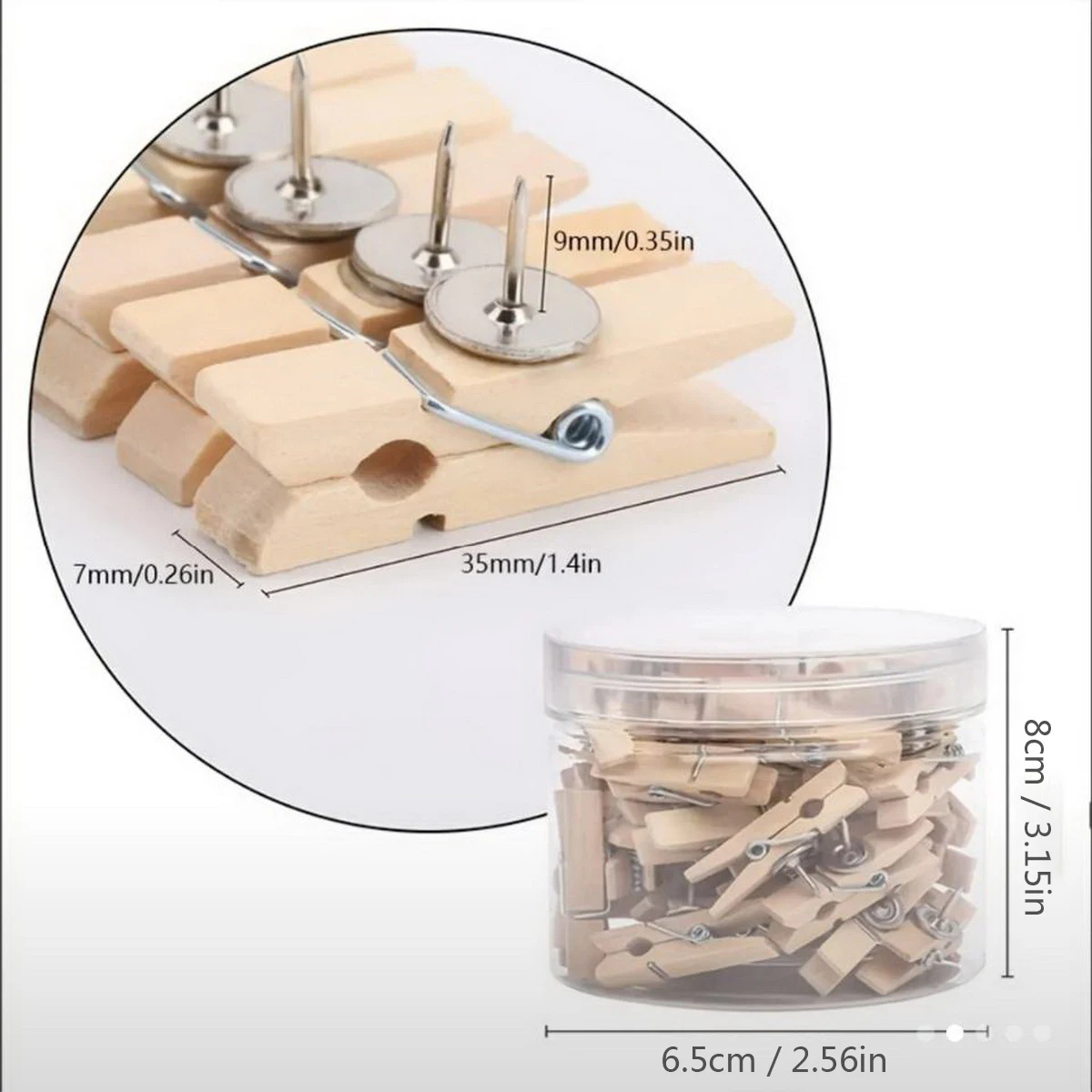 30pcs Color Mixed Log Nail Clip, 3.5cm Cork Board Push Pins, Wooden Message Photo Holder Push Pin Home Office Sup