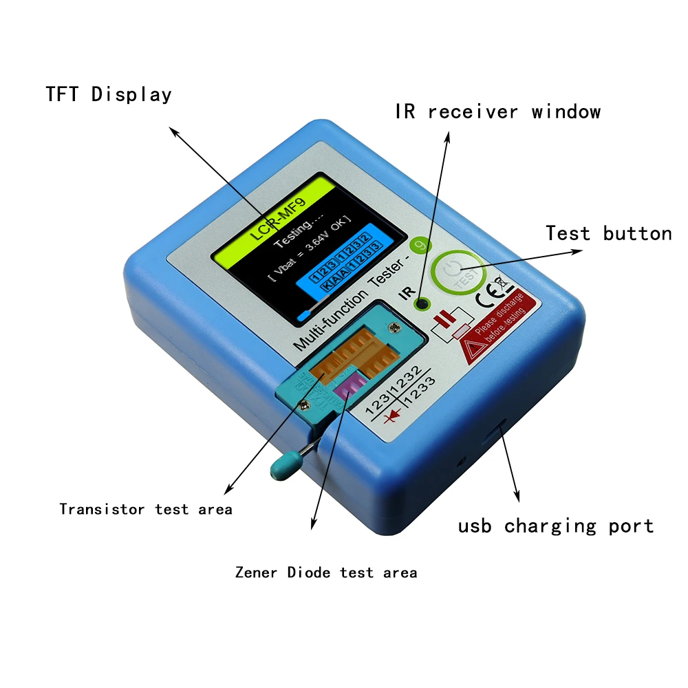 Imagem -02 - Verificador do Transistor do Multi-medidor da Exposição do Lcd Capacitor do Triode Medidor do Teste do Resistor Mosfet Npn Pnp Triac Mos Lcr-mf9 18 Tft