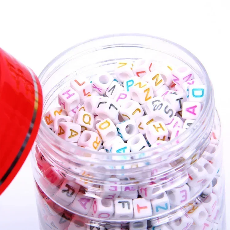 100pcs Rainbow Rubber Band Accessories Manual Diy White Letter Beads Acrylic Beads Children's Educational Toys 0.6cm  Loom