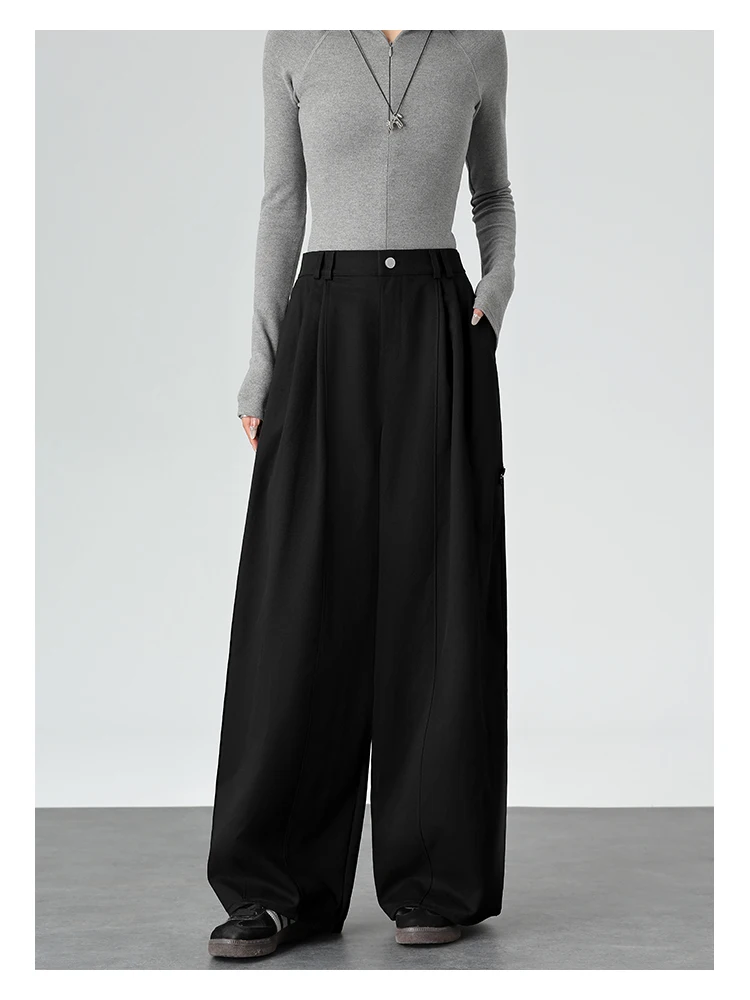 Harajuku Einfarbige Damen-Weitbein-Hose mit Hoher Taille, Übergroße Drapierte Jogginghose mit Elastischem Bund und Taschen für Herbst und Winter – Detail 18