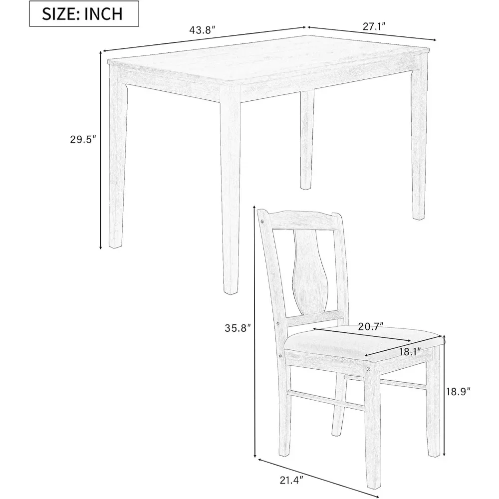 5-Piece Dining Table Set, Rectangular Dininer Table with 4 Upholstered Chairs for Family, Retro Solid Wood Dining Room Set