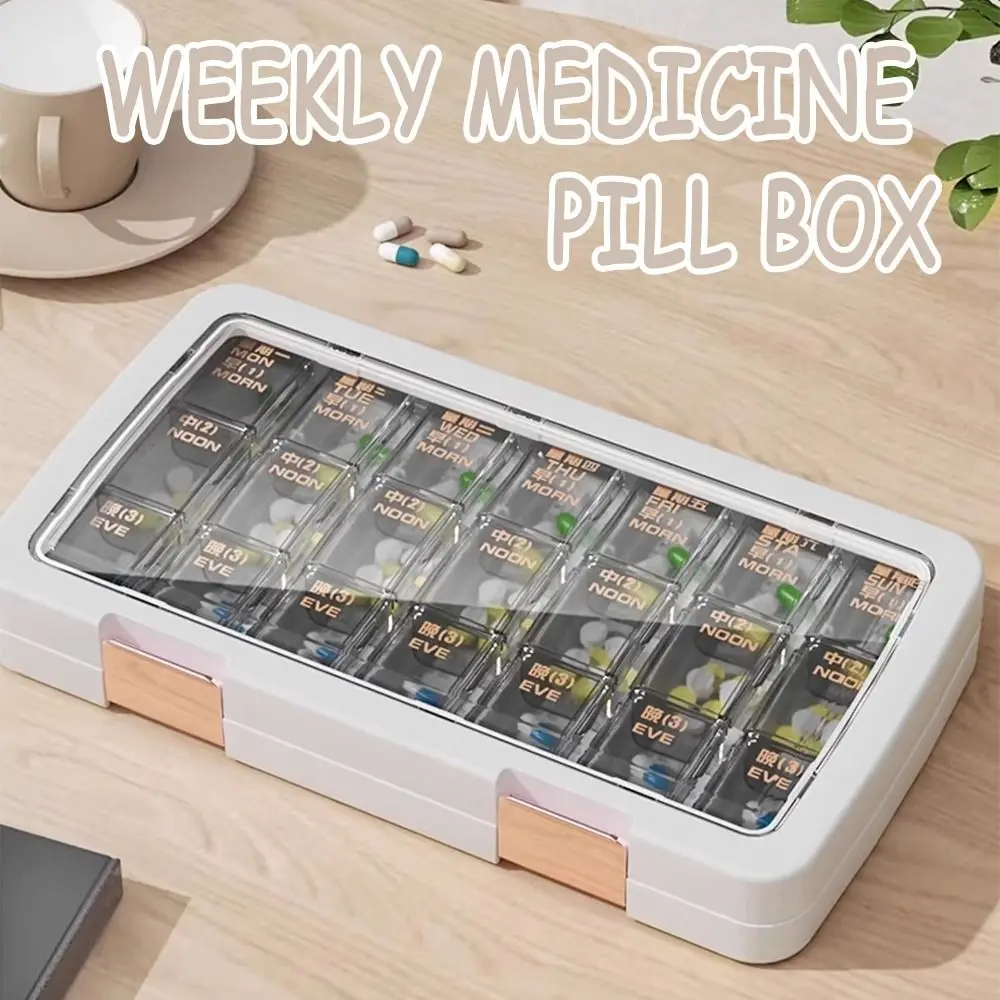

21/28 Grid Pill Organizer Box Portable Clear Medicine Organizer Moisture Proof Plastic 7 Days Pill Cases Monthly Medication Plan