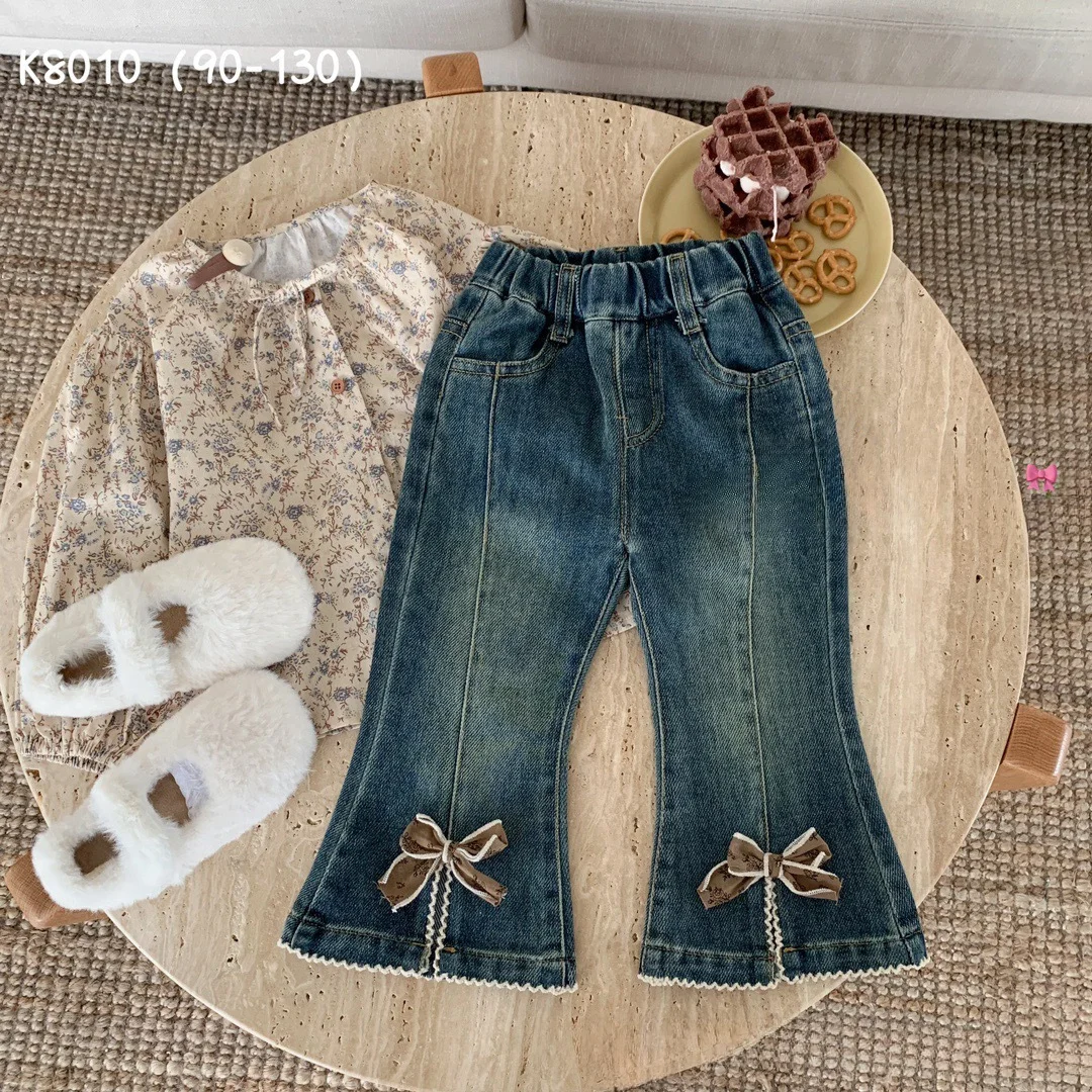 

Girl pants 2-7 years autumn 2024 new foreign style bow kids jeans