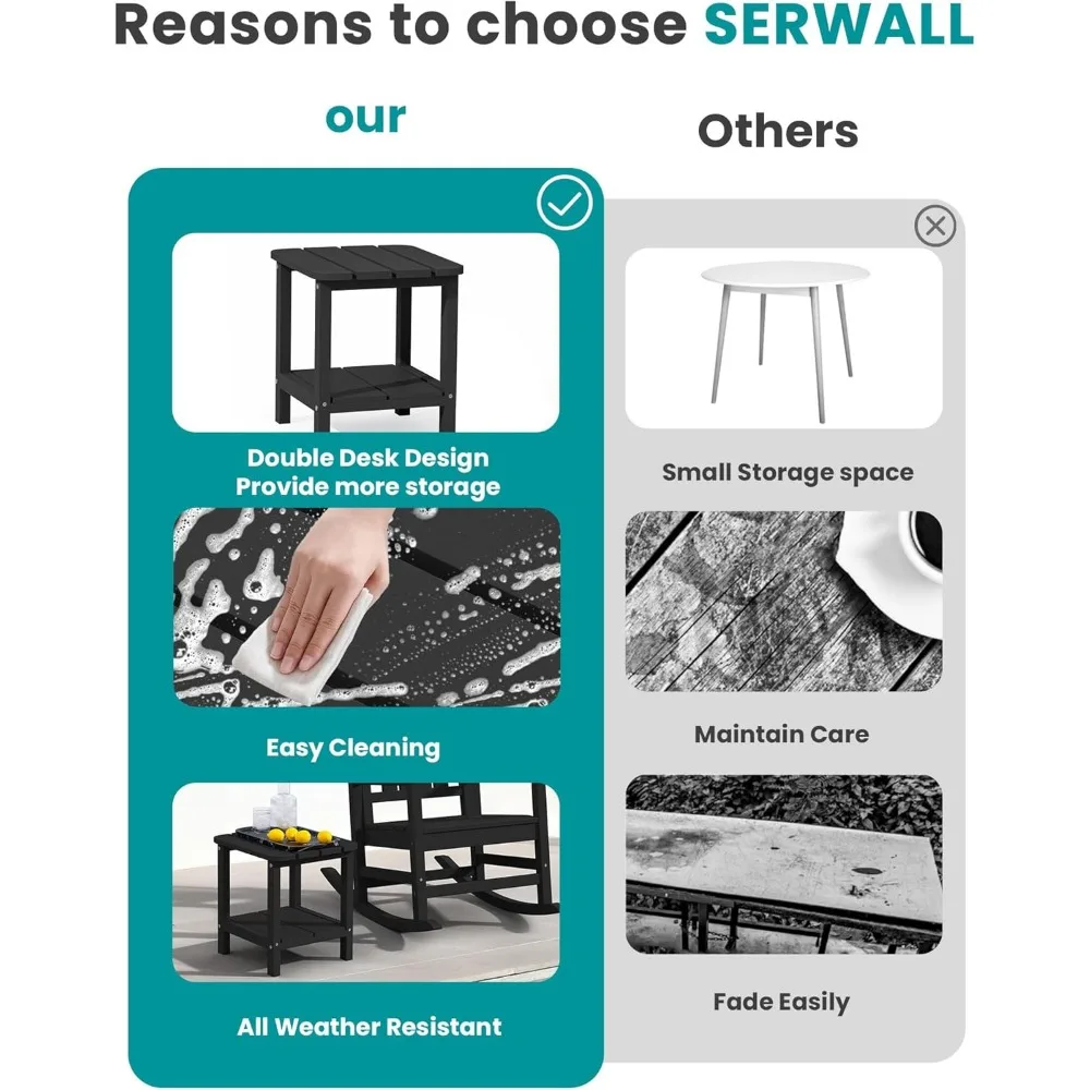 Ensemble d'appoint double Adirondack de 4, table d'appoint rectangulaire, noir