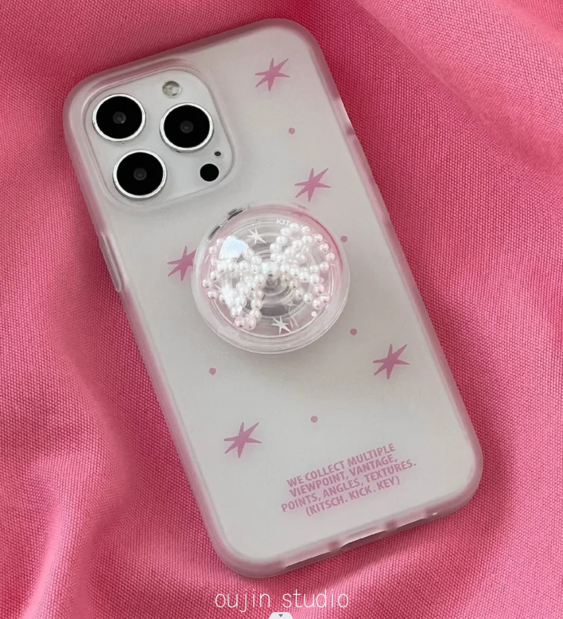 The same Korean Sweet Star print bow airbag phone holder is used for the telescopic desktop of the phone case