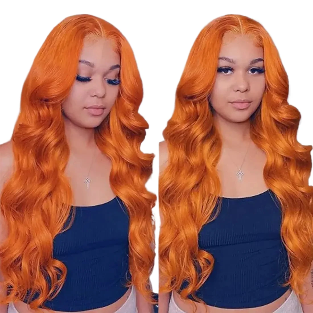 

13x4 Lace Front Wig Human Hair Pre-Strung Highlights 13x4 Lace Front Wig Ginger Orange Human Hair Body Wave Ombre Wig