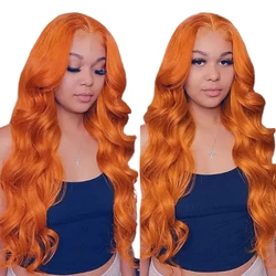 13x4 Lace Front Wig Human Hair Pre-Strung Highlights 13x4 Lace Front Wig Ginger Orange Human Hair Body Wave Ombre Wig
