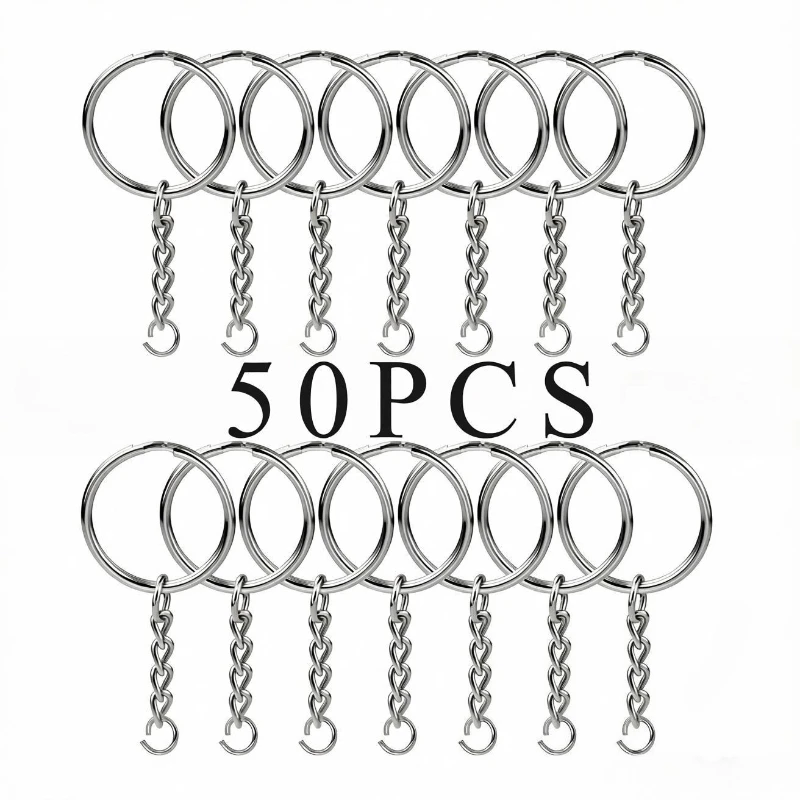 50PCS Metal Key Ring with Chain Multi Functional Keychain Minimalist Accessory Bulk Supply Keychains Wholesale, DIY Available