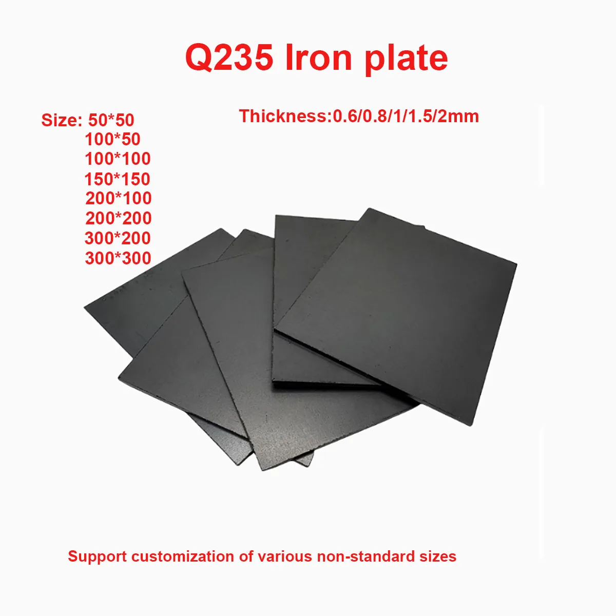 

Q235 Iron Plate A3 Carbon Steel Plate Thin Plate Thickness 0.6/0.8/1/1.5/2mm Processing Material 50x50/50x100/100x100-300x400mm