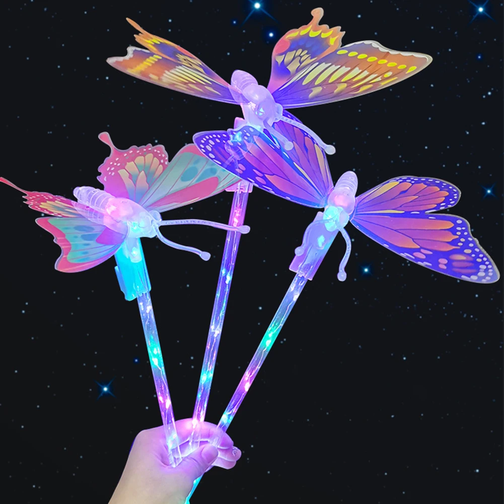 1Pc Kid's Toy Night illuminated LED Glowing Flashing Colorful Fairy Wand Stick Party Gift Swinging wing butterfly party favors