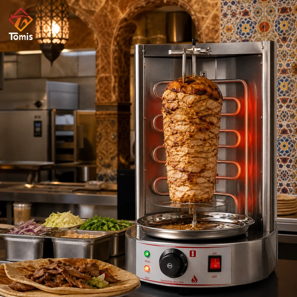 Commercial Electric Vertical Shawarma Machine Stainless Steel Chicken Doner Kebab Grill for Restaurant Kitchen