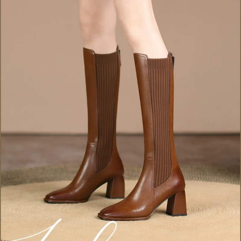 Autumn and Winter Knitted Boots for Women New Knee-high Socks Shoes Fashionable Slip-on High Heels Retro Elastic