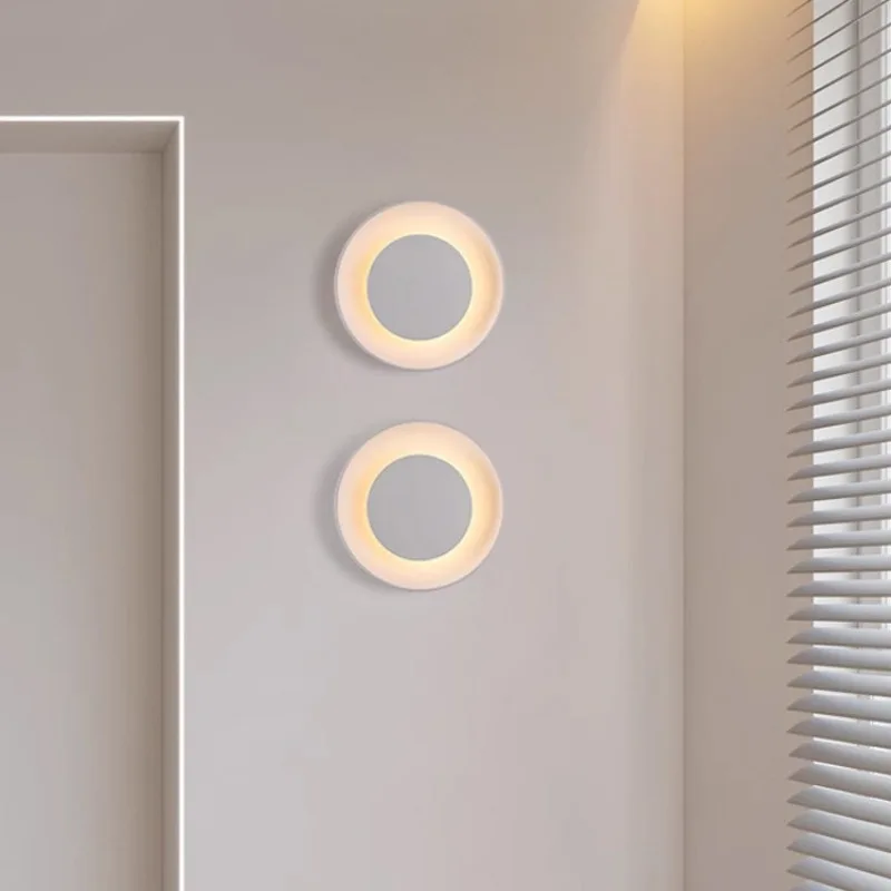 Round double-layer minimalist plaster wall lamp French medieval minimalist modern living room entrance