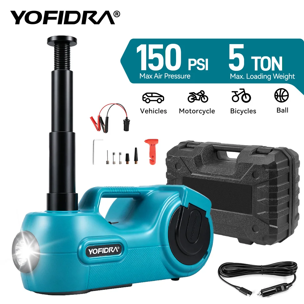 Cric électrique YOFIDRA 5T, gonfleur d'air 150 PSI, outil de levage de pneus pour SUV, MPV, berline, camion, changement de pneus, réparation en garage