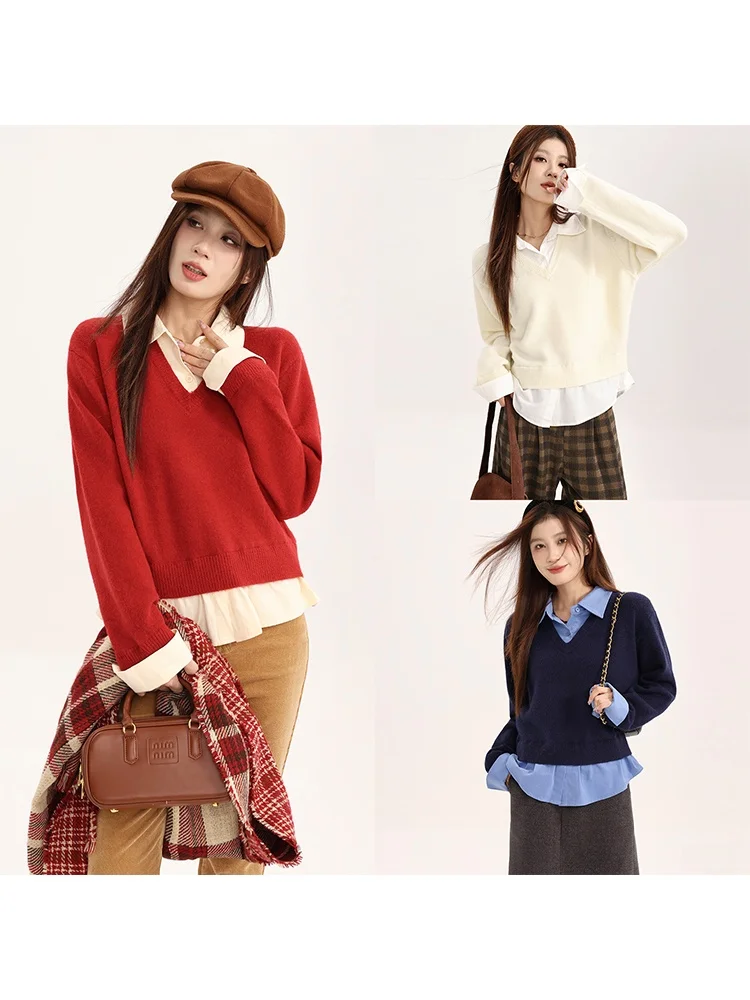 

Collar Long Sve Splicing Sweater Women's Slimming Versatile Top Yang Bubble Design Winter Commute Sle Fused Knitwear