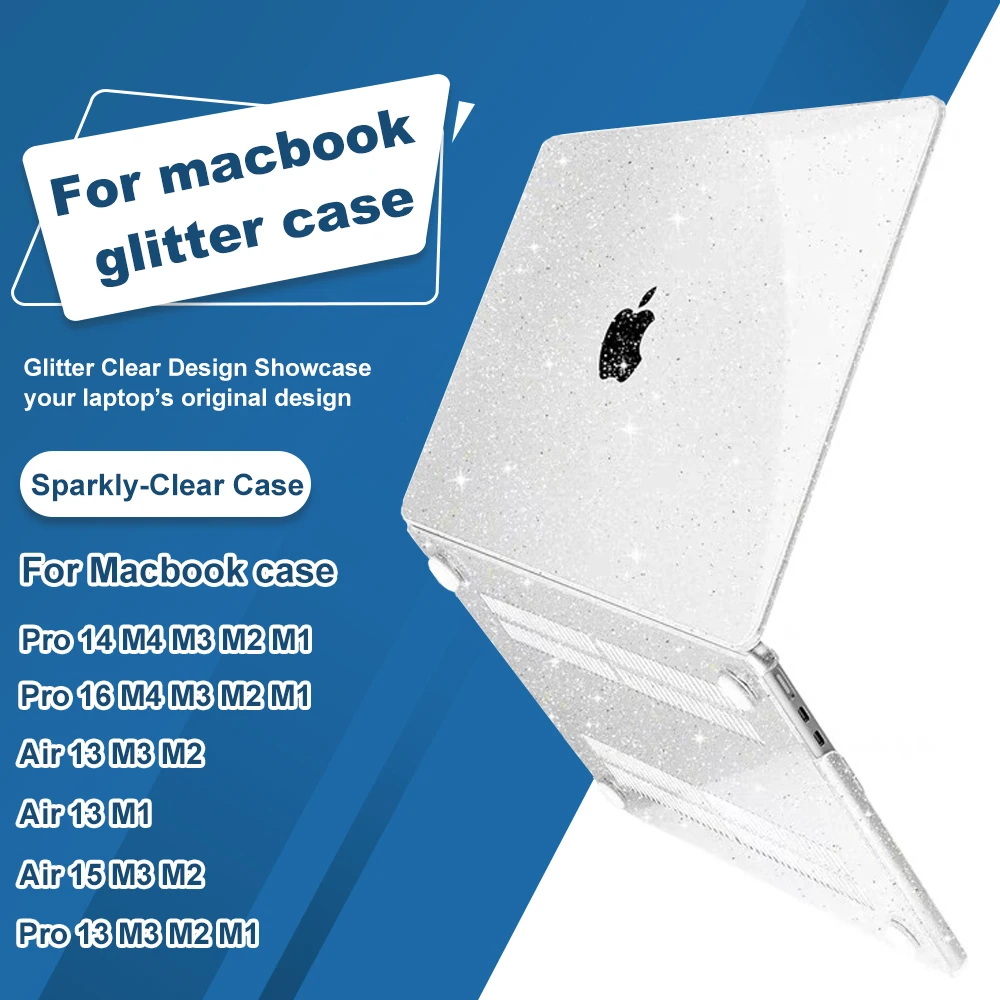 Casing Laptop untuk MacBook Air 13 M3 2024 casing untuk Macbook Pro 14 16 M4 2024 penutup berkilau Macbook casing penutup pelindung Glitter