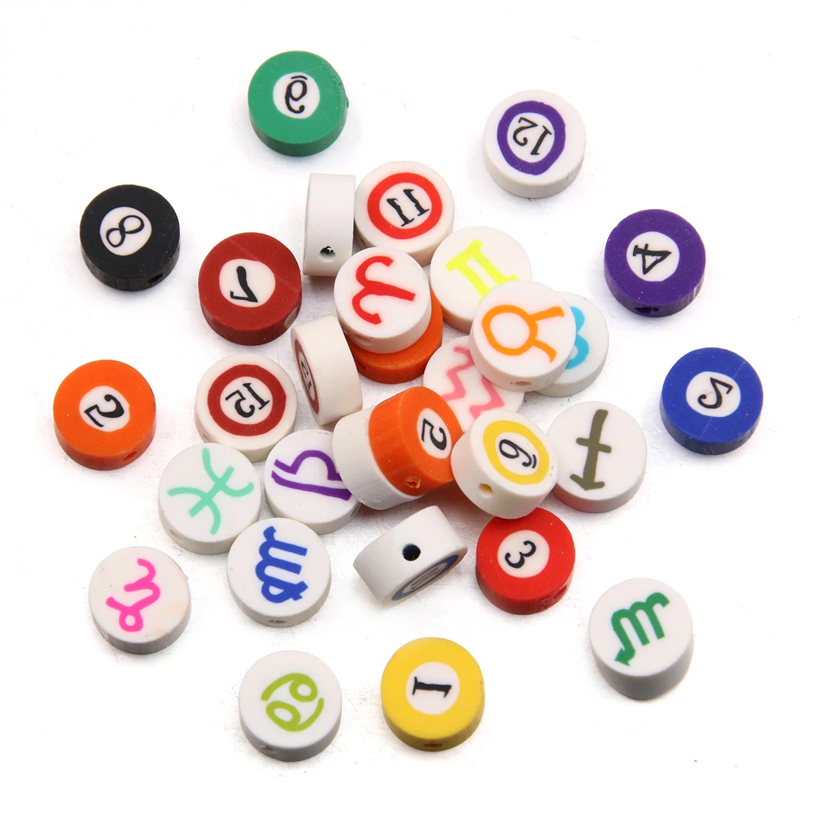 30Pcs 2 Styles Mix Colors Round Digit Symbol Figures Shape Clay Spacer Beads Polymer For Jewelry Making DIY Handmade Accessories