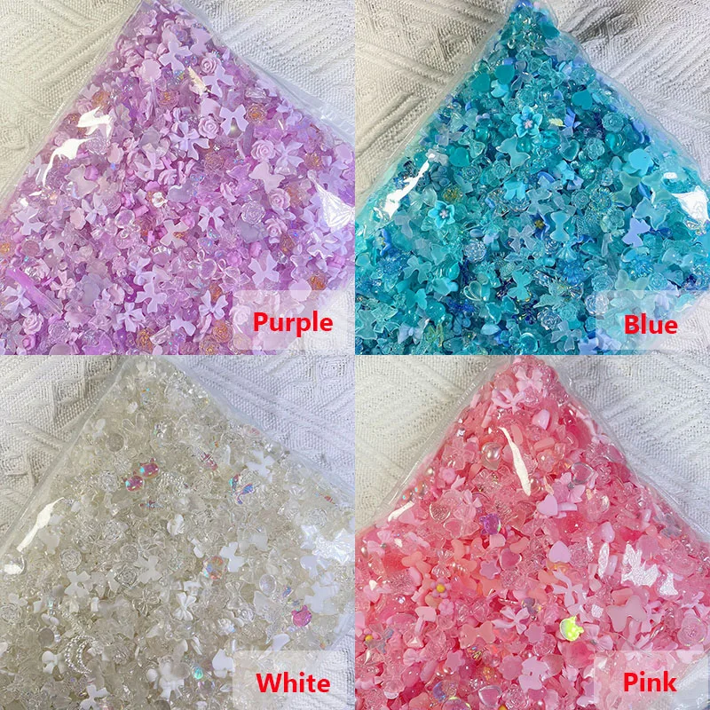 500g Bulk Nail Charms Kawaii Multi-Shapes Mixed Resin Nail Charms Cute 3D Nail DIY Slimes Crafts For Nail Art Decorations Gems