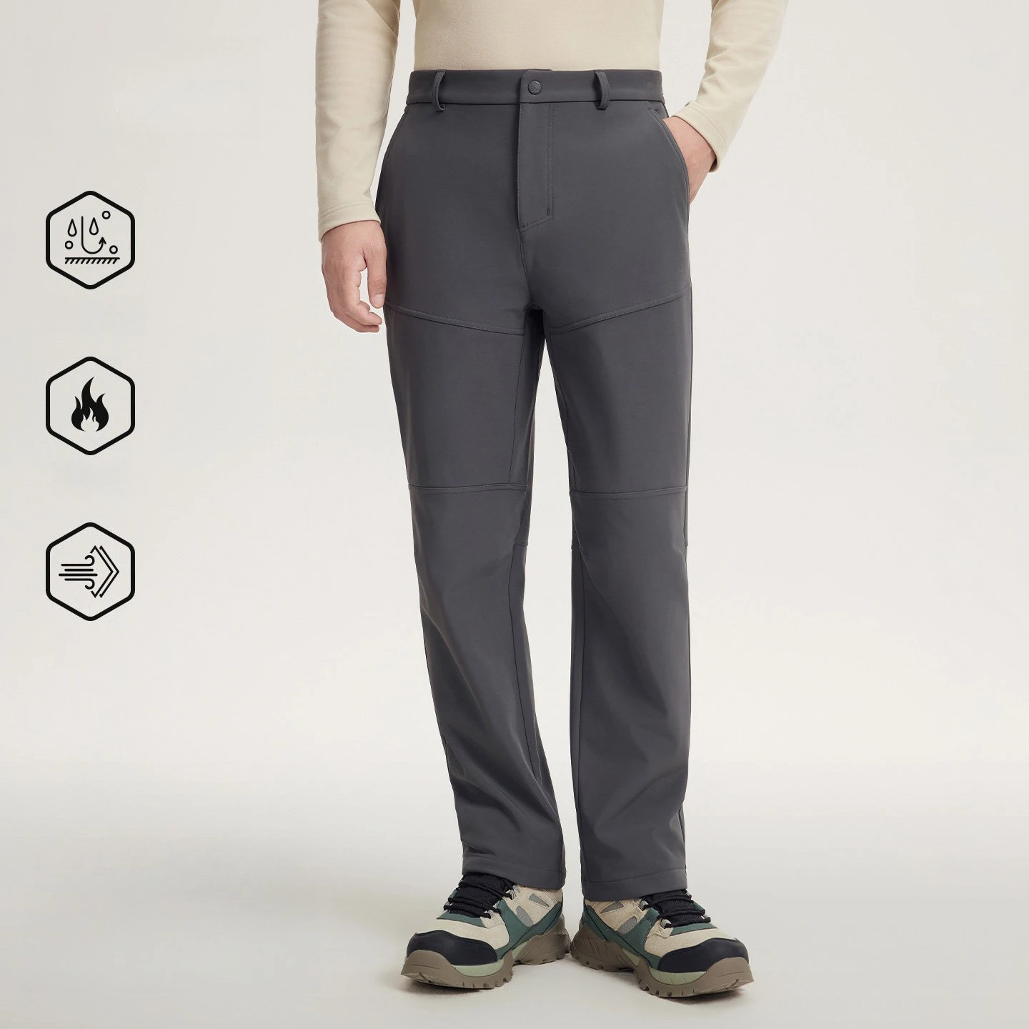 メンズソフトシェルパンツ – 防風、撥水、フリース裏地付きで - Fly Line のレビューと価格