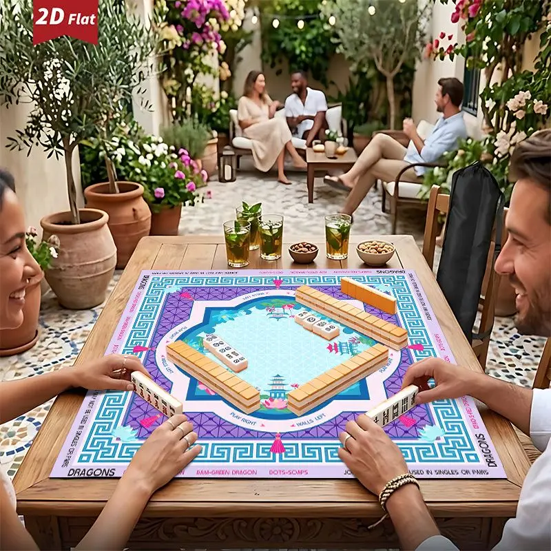 VIKAMA Lotus Pavilion American Mahjong Table Mat Noise-Reducing Elegant Durable Game Mat Chinese American Mahjong Poker Decor