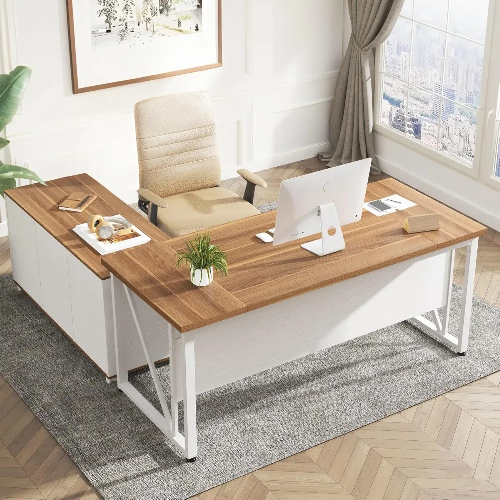 

63-Inch Computer Desk with 47-Inch Lateral File Cabinet, Large Workstation Business Furniture, L Shaped Desk