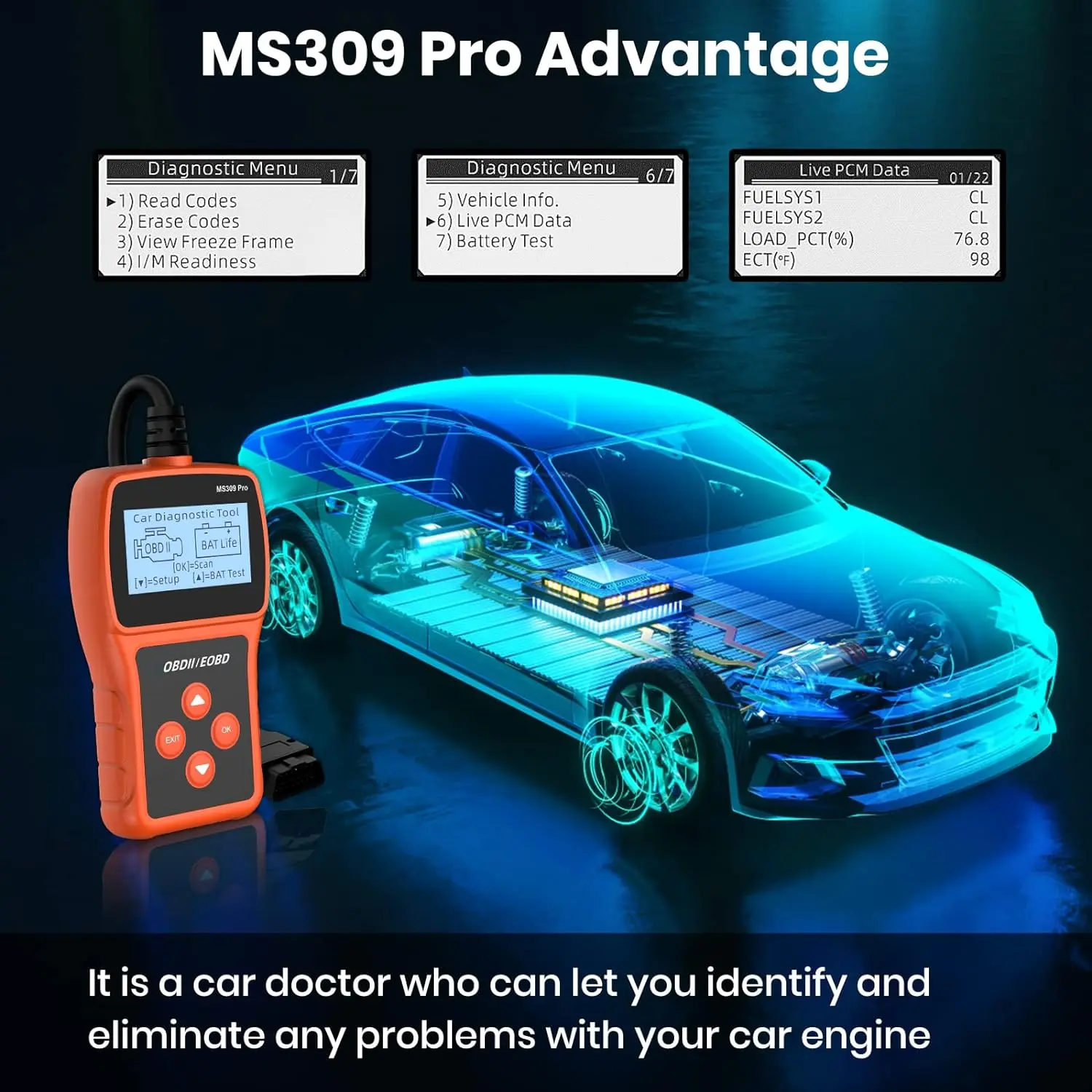 MS309 Pro Professional Automotive OBD2 Scanner OBD Fault Code Reader Check Engine Fault Diagnostic Tool for Car Truck and More