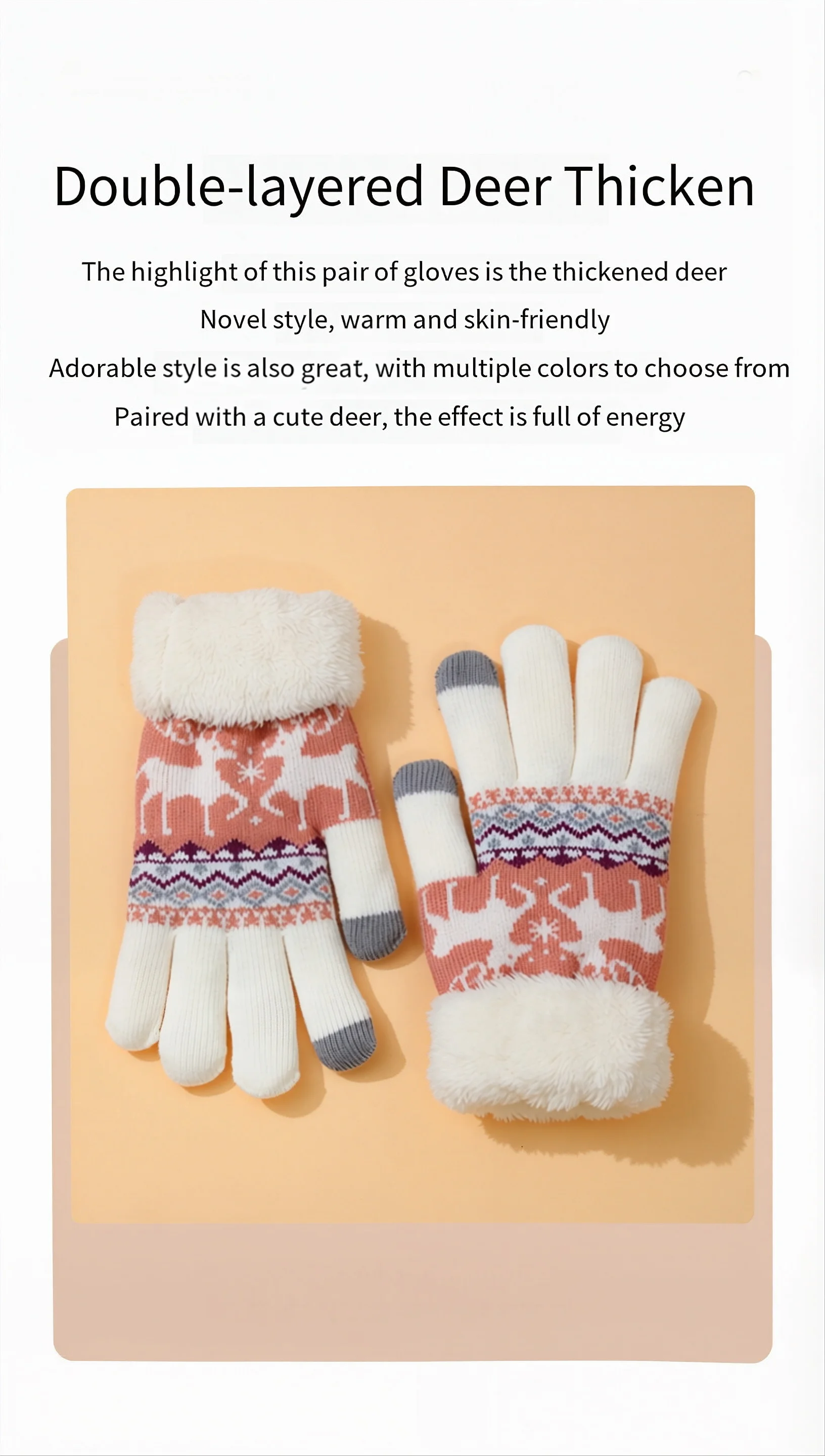 Christmas Reindeer Jacquard Knit Gloves Plush Cuff Thick Warm Gloves Autumn Winter Soft Coldproof Touchscreen Gloves