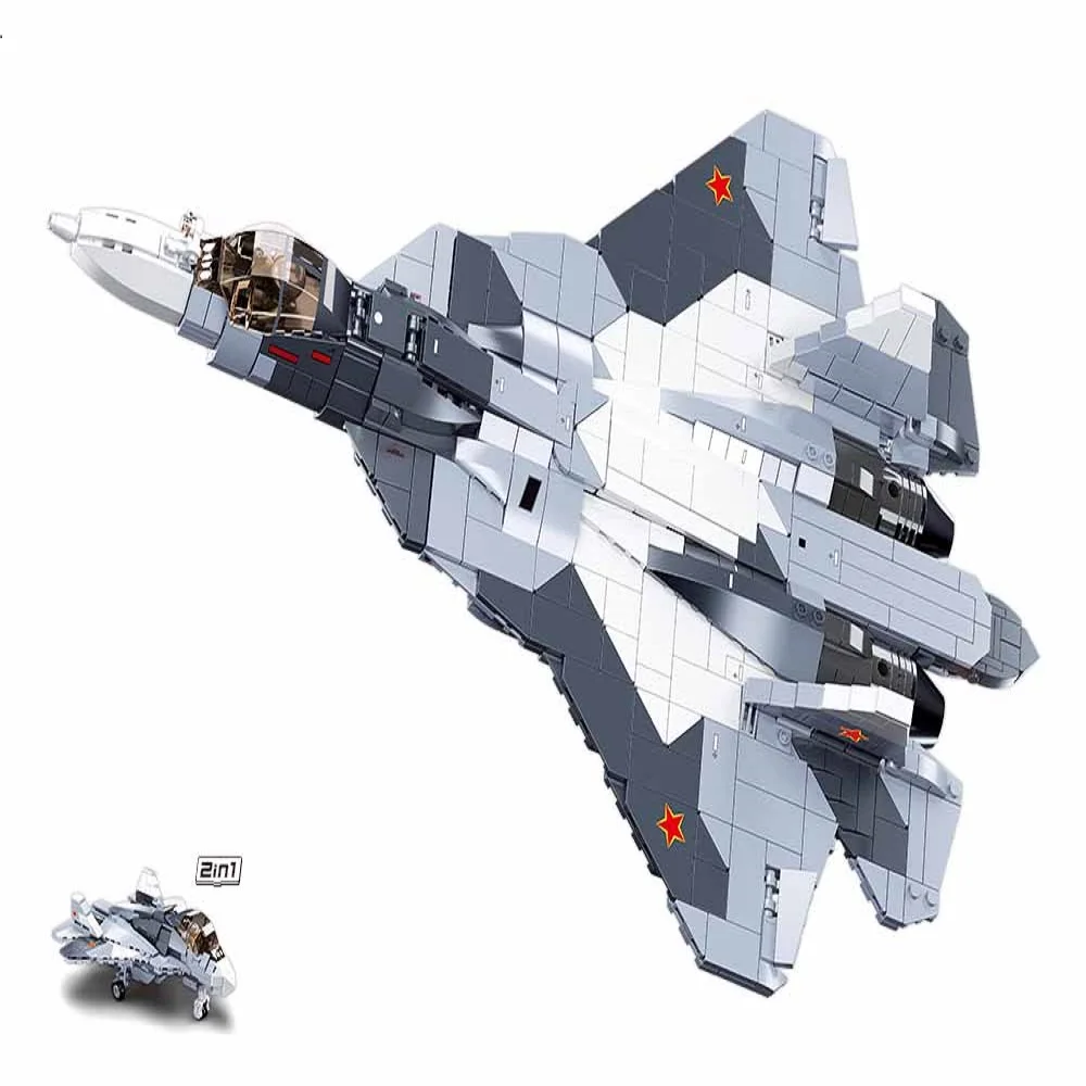 Sluban Building Block Toys Morden Military B0986 SU-57 Fighter 893PCS Bricks Airplane Fighter Jet Compatbile With Leading Brands